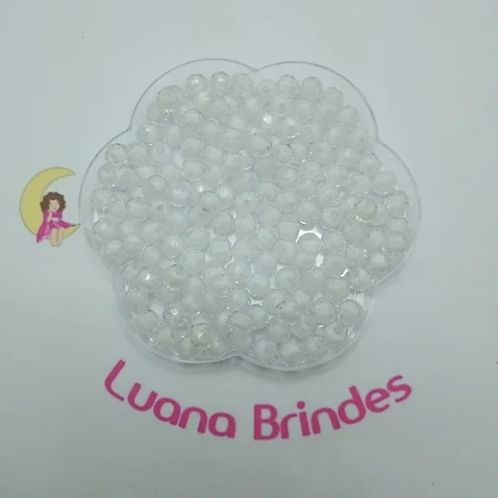 Bolinha Facetada com Miolo Branca 8mm Pct 100 Unidades