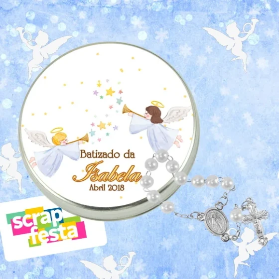Latinhas Personalizadas Festa Batizado + Mini Terço Branco