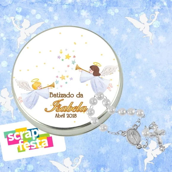 Latinhas Personalizadas Festa Batizado + Mini Terço Branco