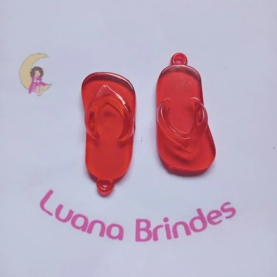 Chinelo Pingente Vermelho de Acrilico 5cm Pct 12 Unidades