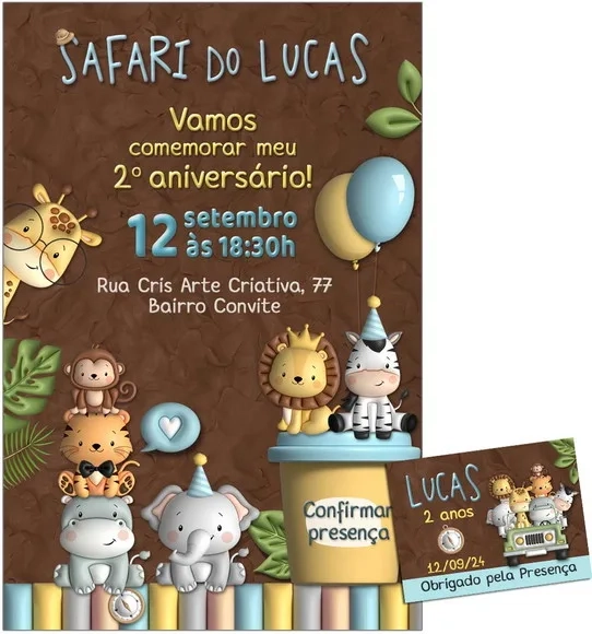Convite Digital C/tag Safari Menino Massinha 2