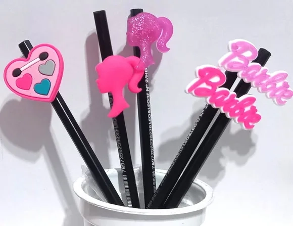 Lápis C/ponteira Barbie de Borracha Variados - Pct C/5 Peças