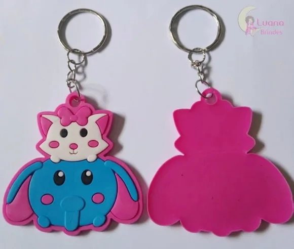 Chaveiro Gatinha com Elefante de Borracha - Pct C/3 Unid