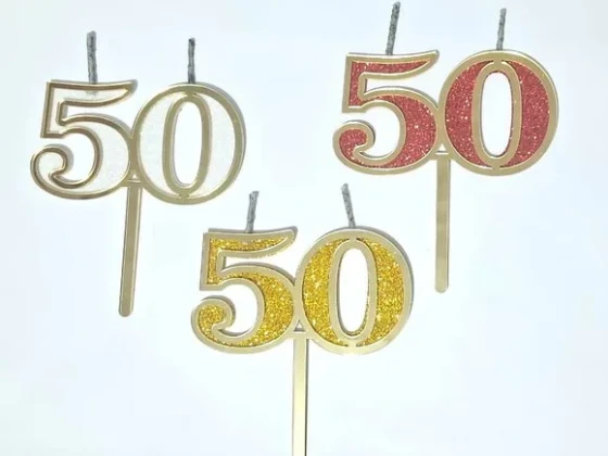Vela 50 Anos Dourado Acrílico Pavio Magico - 1 Peça