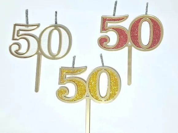 Vela 50 Anos Dourado Acrílico Pavio Magico - 1 Peça