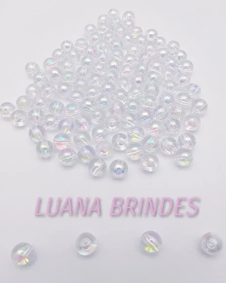 Bolinha Acrílica Transparente Irisada 8mm Pct 100 Unidades