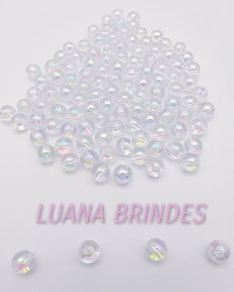 Bolinha Acrílica Transparente Irisada 8mm Pct 100 Unidades
