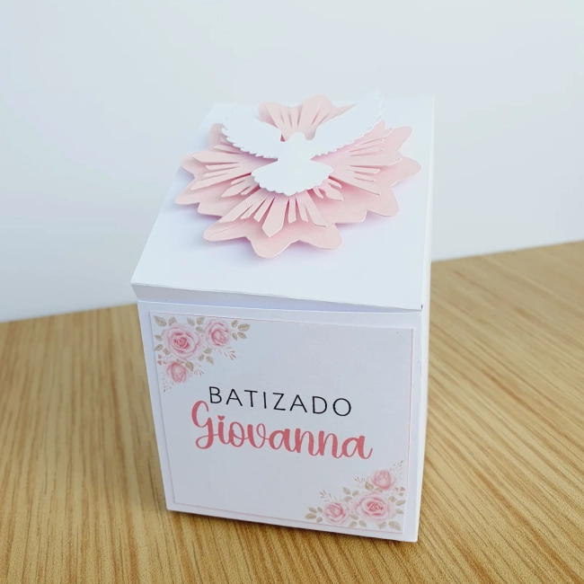 Kit Personalizado Batizado Rosa e Branco 3D Arquivo Digital