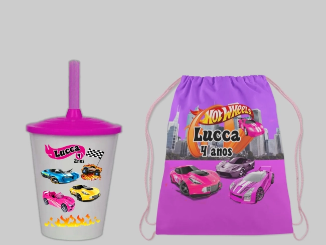 Kit Mochila e Copo Twister personalizado Hot Wheels