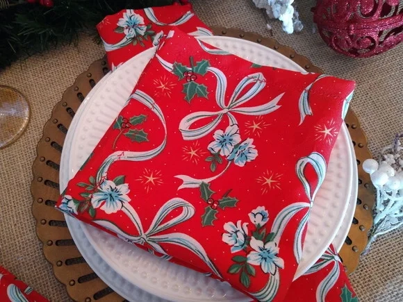 Guardanapo de Tecido de Natal com 4 Peças + 1 de Brinde