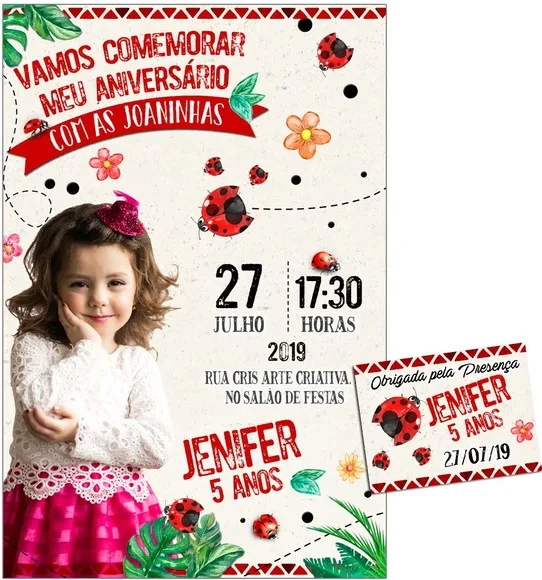 CONVITE DIGITAL C/TAG Joaninha Aquarela com Foto