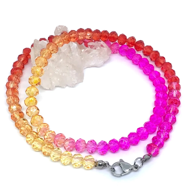Conjunto Colar e Brincos Cristal Facetado Tie Dye e Aço Inox