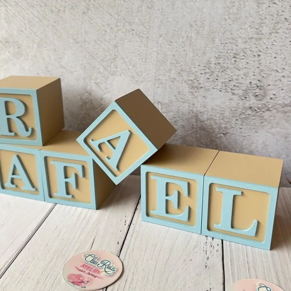 Nome com Moldura Cubos 6x6 Decoração Bebê e Criança