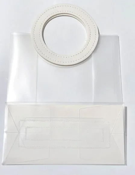 Sacola Transparente Fosca com Alça de Couro Branco 10 Peças