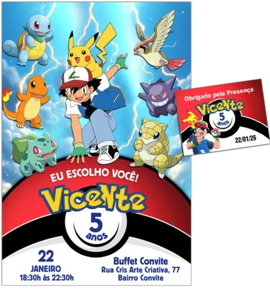 Convite Digital C/tag Pokemon Pokebola 2
