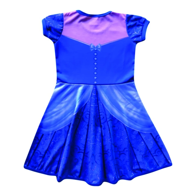 Vestido Infantil Fantasia Princesa do Baile Azul Real com Detalhes Rosados