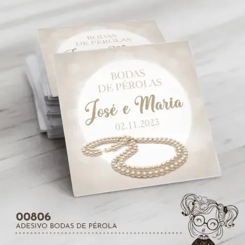 Adesivo Quadrado Bodas de Pérola - 00806