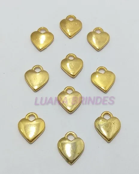 Pingente Coração Achatadinho de Metal Dourado -pct c/15 unid