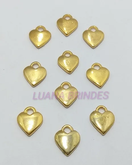 Pingente Coração Achatadinho de Metal Dourado -pct c/15 unid