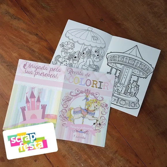 Revista Colorir + Giz Cera Carrossel Encantado Candy Color