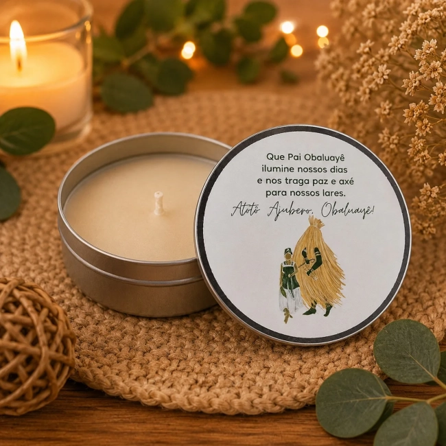 81 unidades de Vela Aromática na latinha Personalizada, Omolu e Obaluaê  - Orixás e Entidades, fazemos qualquer tema.