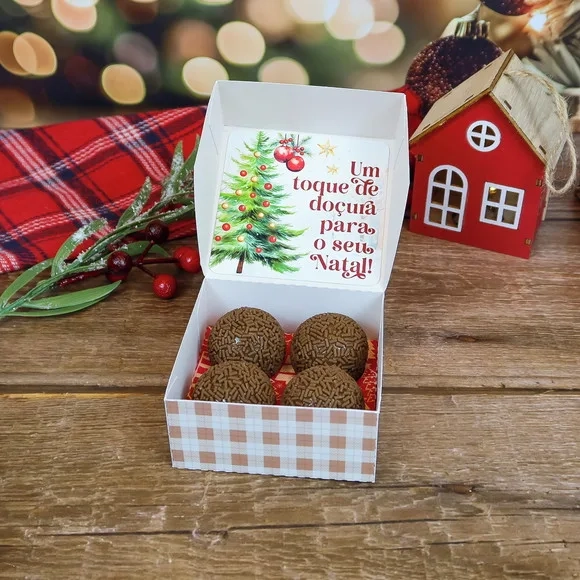 Caixa para 4 Doces Natal - Enviada Desmontada