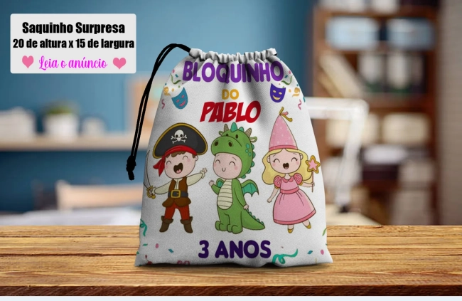 Saquinho Supresa para lembrancinhas Bloquinho de Carnaval
