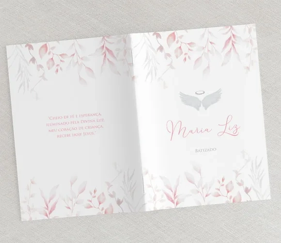 Livrinho De Orações Batizado - Folhagem Rosa
