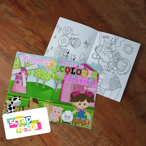 Revista Colorir + Giz de Cera Festa Fazendinha Menina Rosa