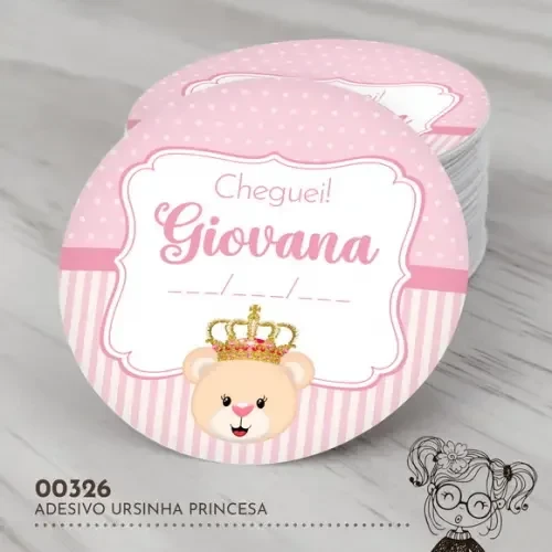 Adesivo Redondo Ursinha Princesa - 00326