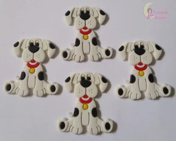 Aplique Cachorro Dálmata de Borracha - 3,6cm - Pct C/7 Unid
