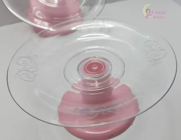 Mini Cake Transparente c/suporte Rosa de acrílico-pct c/2 un
