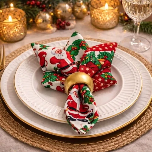 Guardanapo de Tecido de Natal - 6 Peças* Pronta Entrega