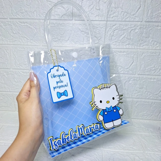 Sacola Pvc Transparente - Hello kitty menino