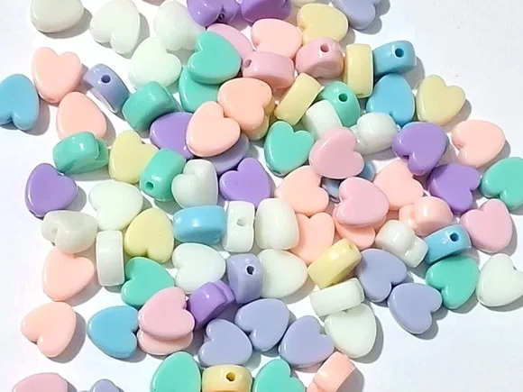 Miçangas Coração 9mm Pacote com 100 Unidades Coloridas