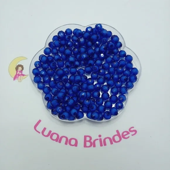 Bolinha Facetada com Miolo Azul Royal 8mm Pct 100 Unidades