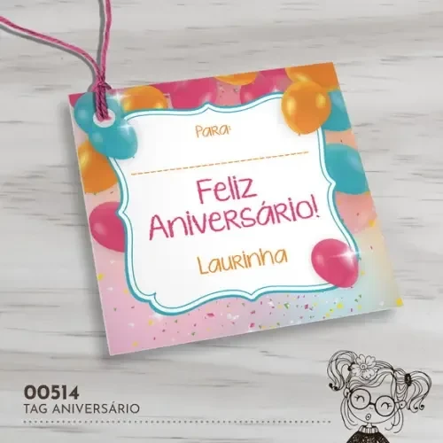 Tag Quadrada Feliz Aniversário - 00514