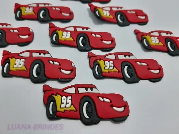Apliques Carro Mcqueen de Borracha Pct 6 Unidades