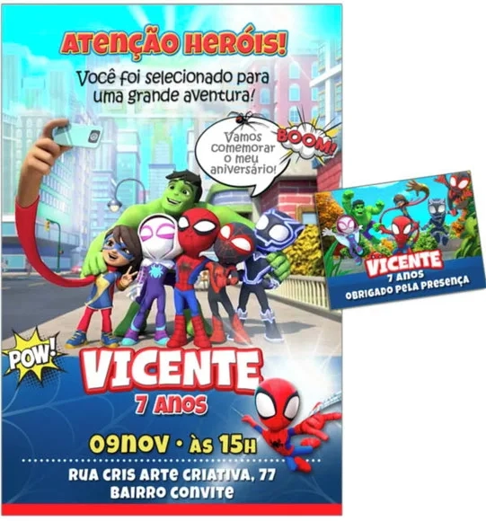 Convite Digital C/tag Turma do Homem Aranha Verso