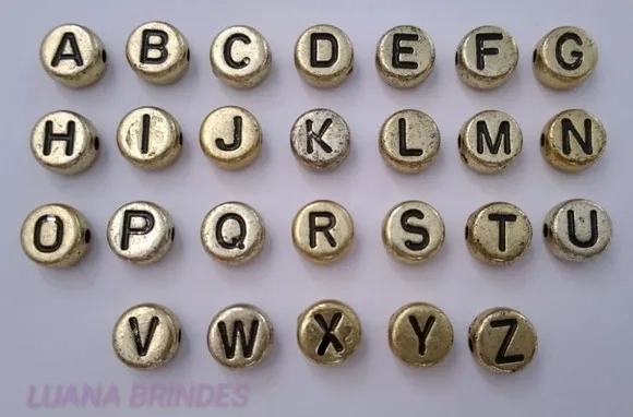 Letrinha Achatado Dourado de ABS - 7mm - pct c/4 alfabeto