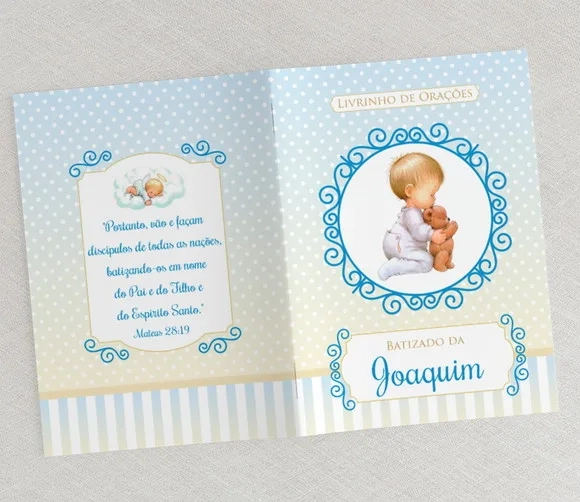 Mini Livrinho de Orações Lembrança Batizado - Menino Ursinho