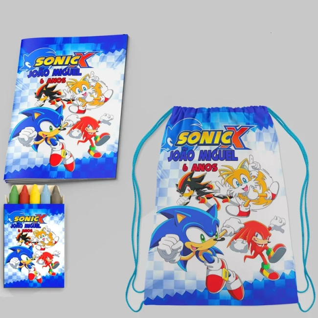 Kit Lembrancinhas Mochila e Revista personalizada do Sonic
