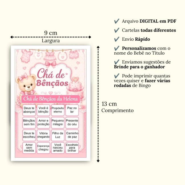 Bingo Chá de Bênçãos Menina PDF Para Imprimir