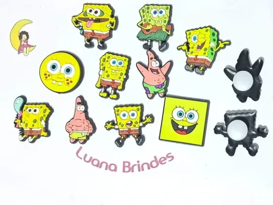 Aplique P/sandalia Bob Esponja 3cm Pacote com 10 Unidades