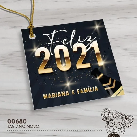 Tag Quadrada Feliz Ano Novo - 00680