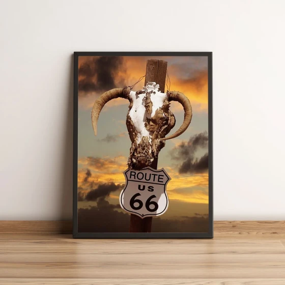 Quadro Route 66 Caveira no Pôr do Sol 2711