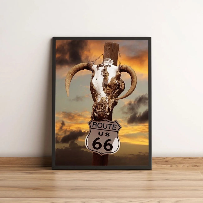 Quadro Route 66 Caveira no Pôr do Sol 2711