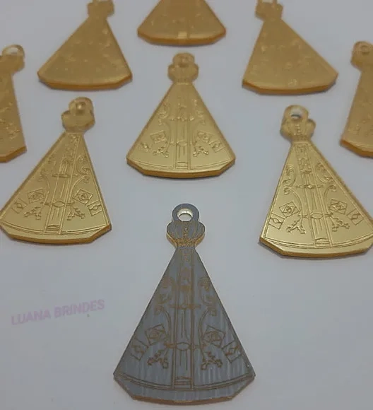 Pingente Aparecida Acrílico Espelhado Dou 3,5cm Pct 6,Unds