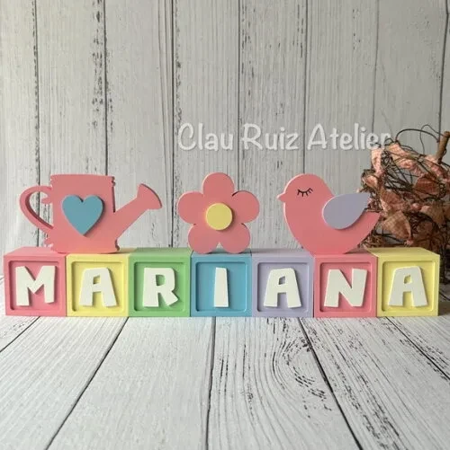 Decoração Bebê - Cubos 6x6cm Candy Ts + Jardim 3 Peças