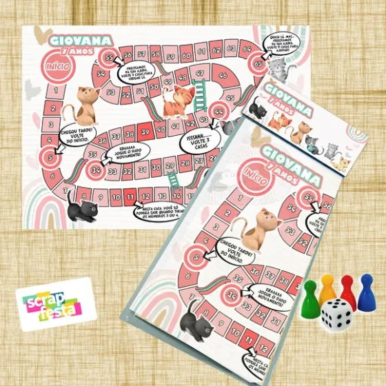 Jogo Tabuleiro Personalizado Festa Gatinhos Fofos Cute